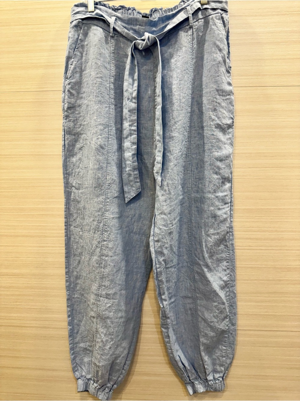 Saks Fifth Avenue Chambray Blue Linen Tie-Waist Jogger Trousers size XL